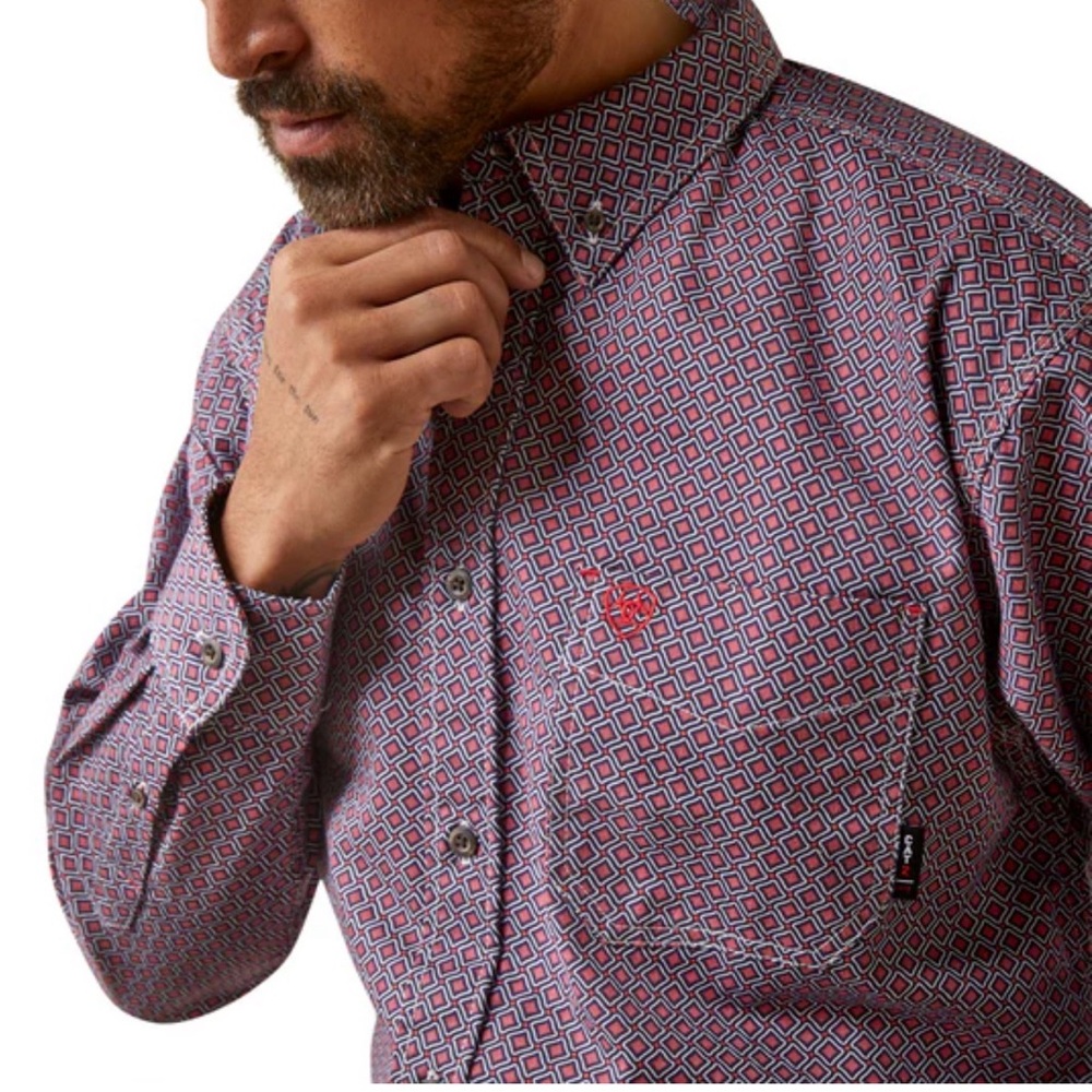 Ariat Men's Flame-Resistant Diamond Pattern Shirt - Red and Blue